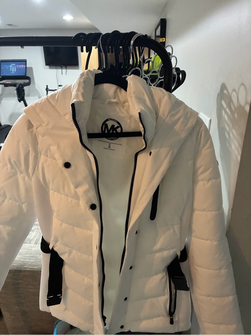 Michael Kors White Quilted Puffer Jacket with Black Trim